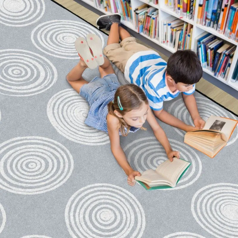 Grey & White Seating Circles Classroom Rug