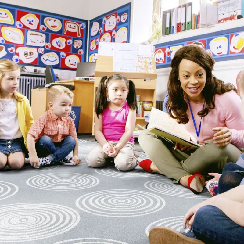 Grey & White Seating Circles Classroom Rug