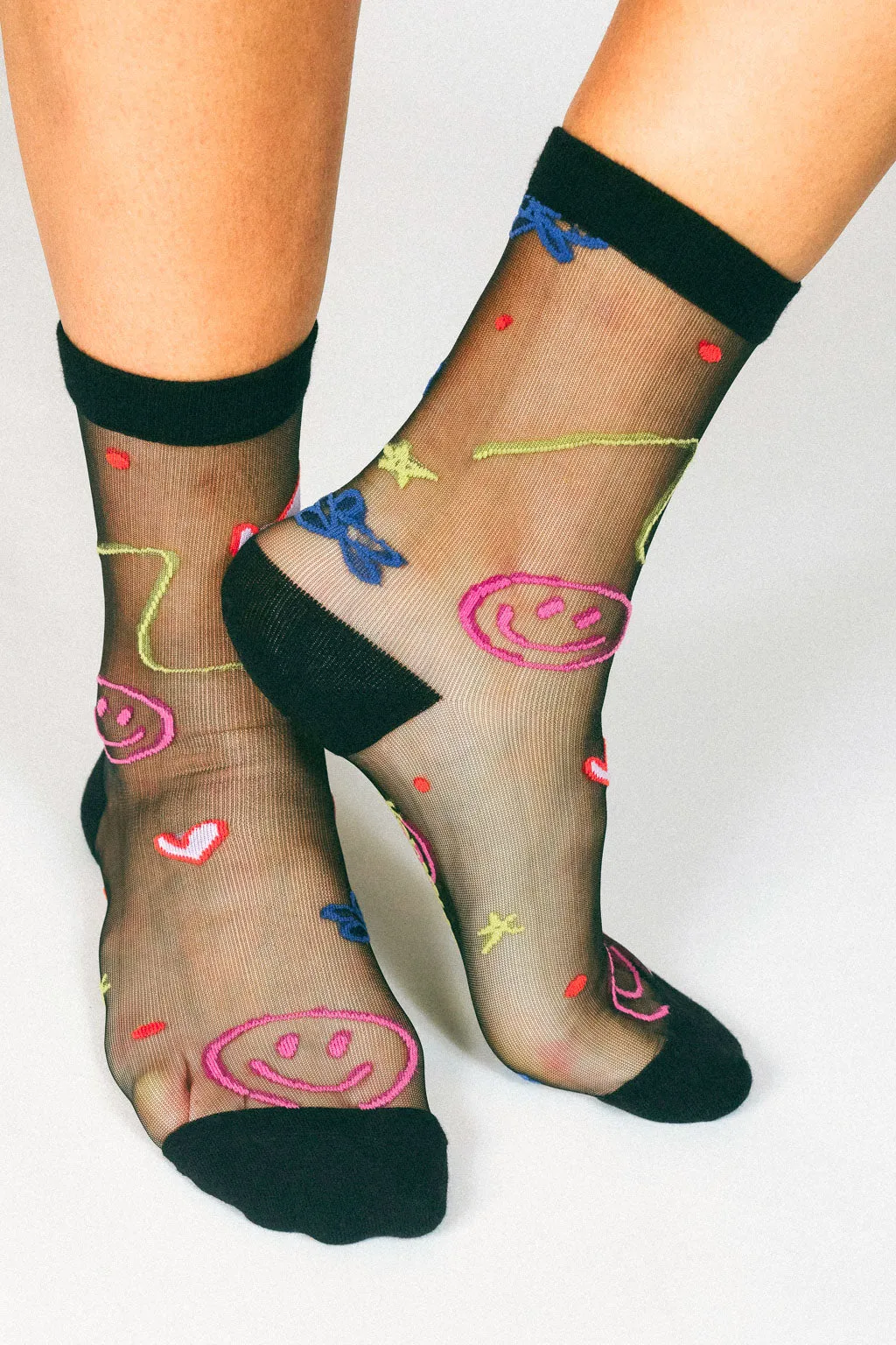 Happy Doodles Sheer Ankle Sock by Hannah Packer