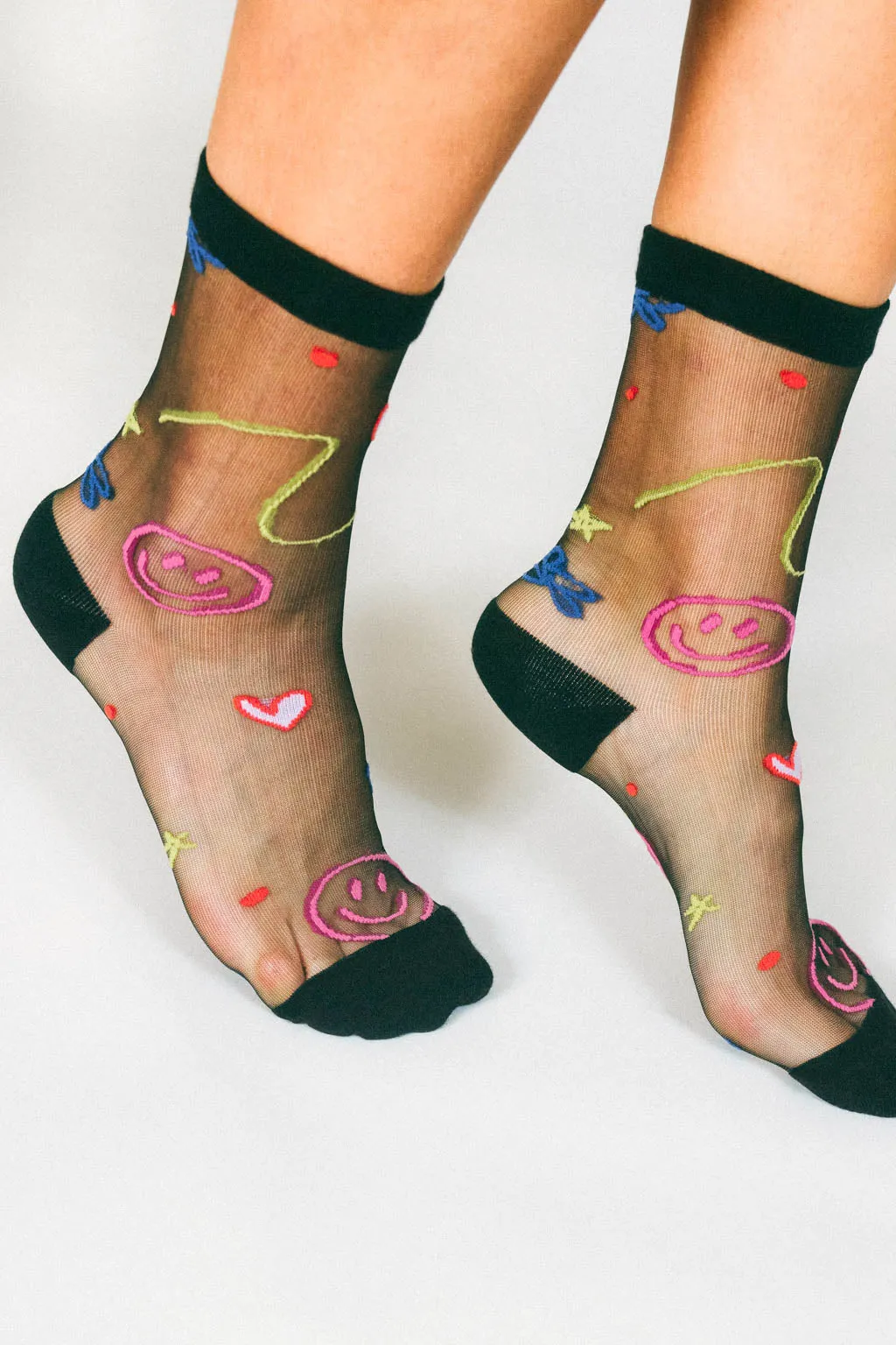 Happy Doodles Sheer Ankle Sock by Hannah Packer