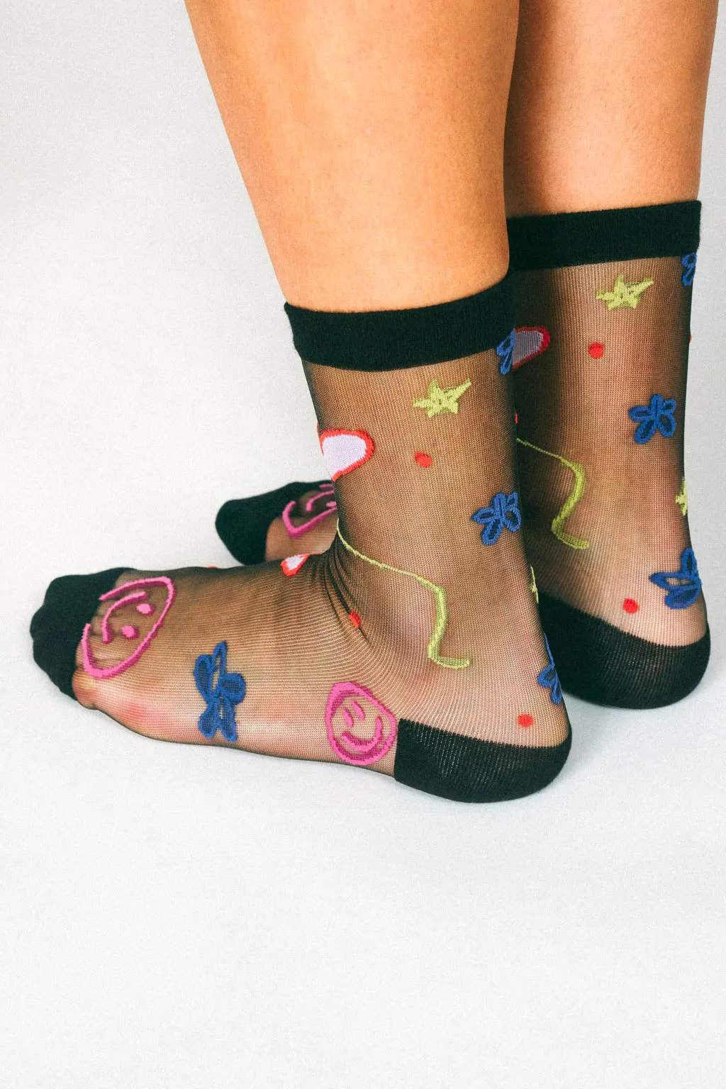 Happy Doodles Sheer Ankle Sock by Hannah Packer