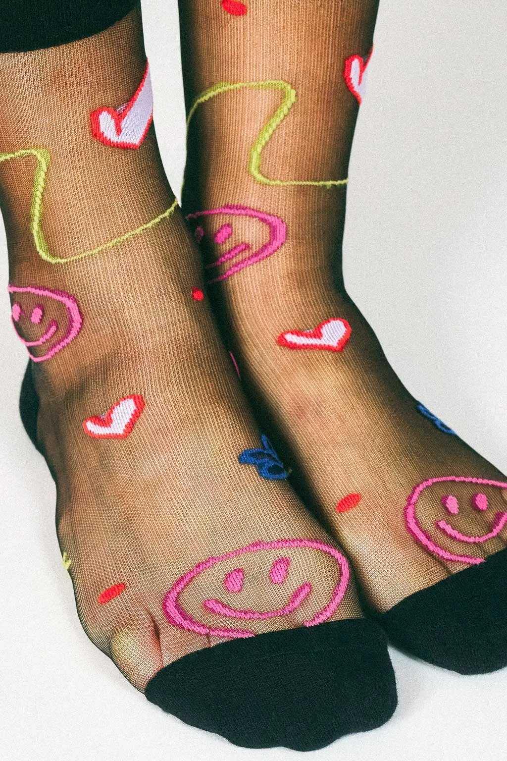Happy Doodles Sheer Ankle Sock by Hannah Packer