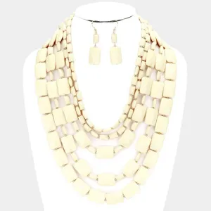 Ivory Multi Strand Resin Rectangle Bead Necklace Set