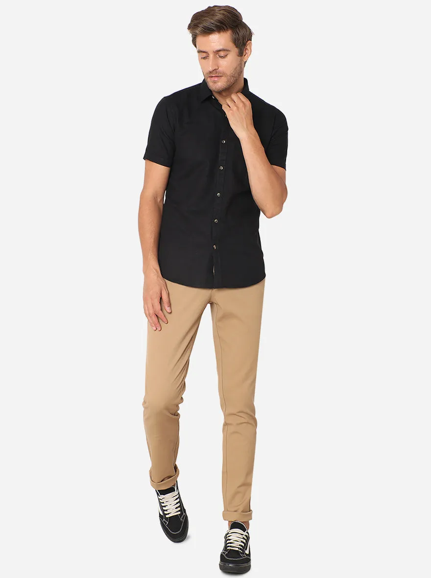 Khaki Solid Uno Fit Casual Trouser | JadeBlue
