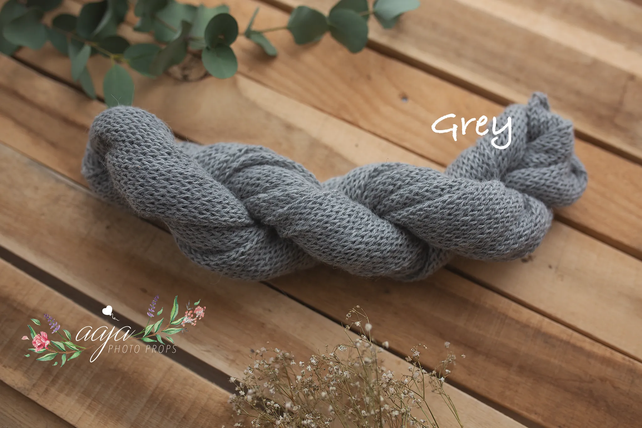 Knitted Baby newborn  wrap, White, grey, long, made to order