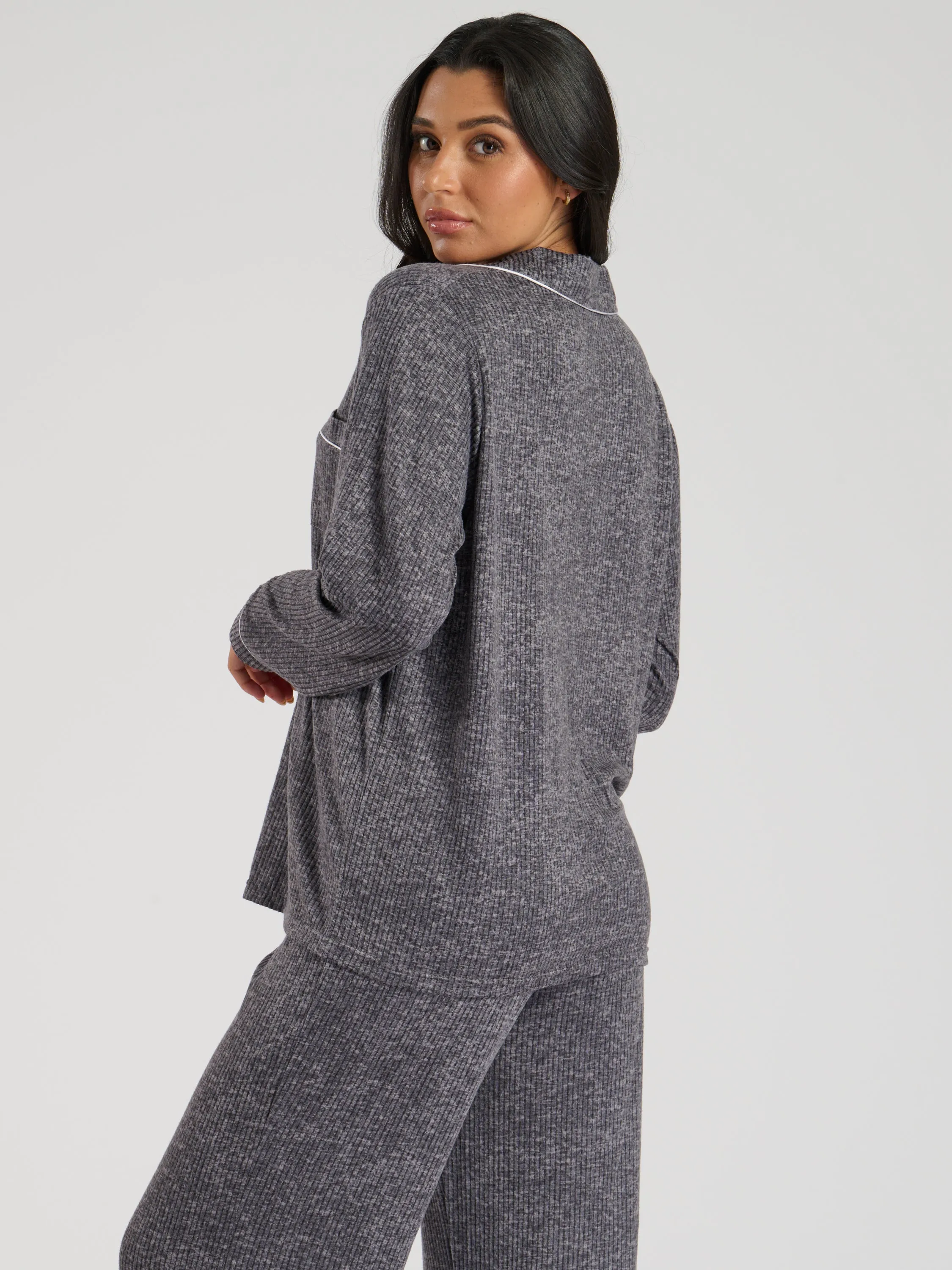 Ladies personalised brushed rib long personalised pyjama set Oat