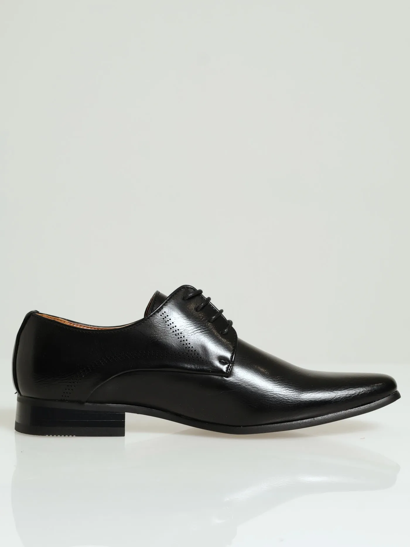 Laser Punch Side Detail Lace Up Derby - Black