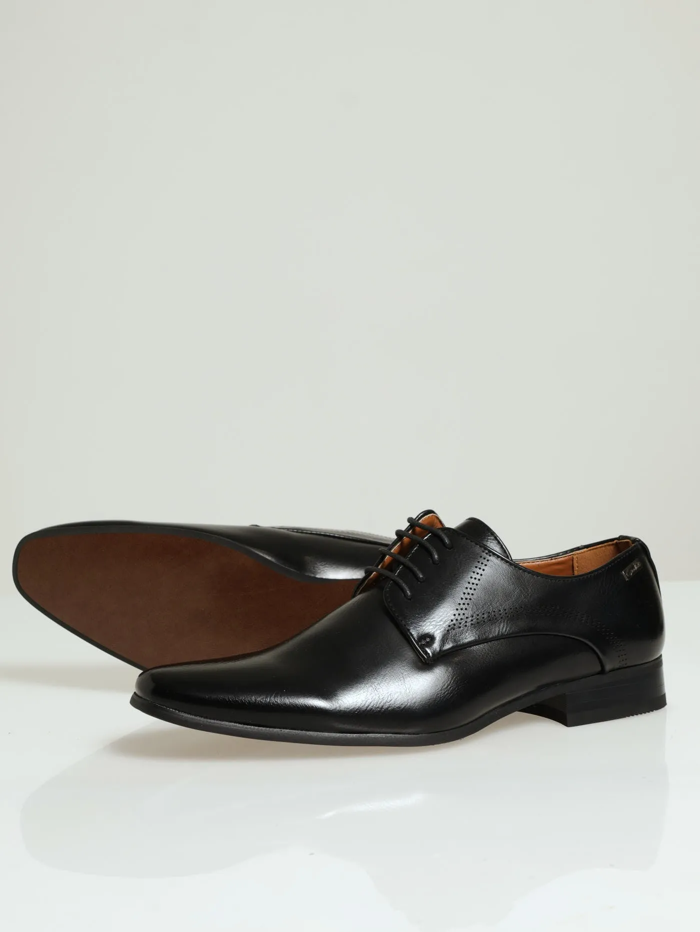 Laser Punch Side Detail Lace Up Derby - Black