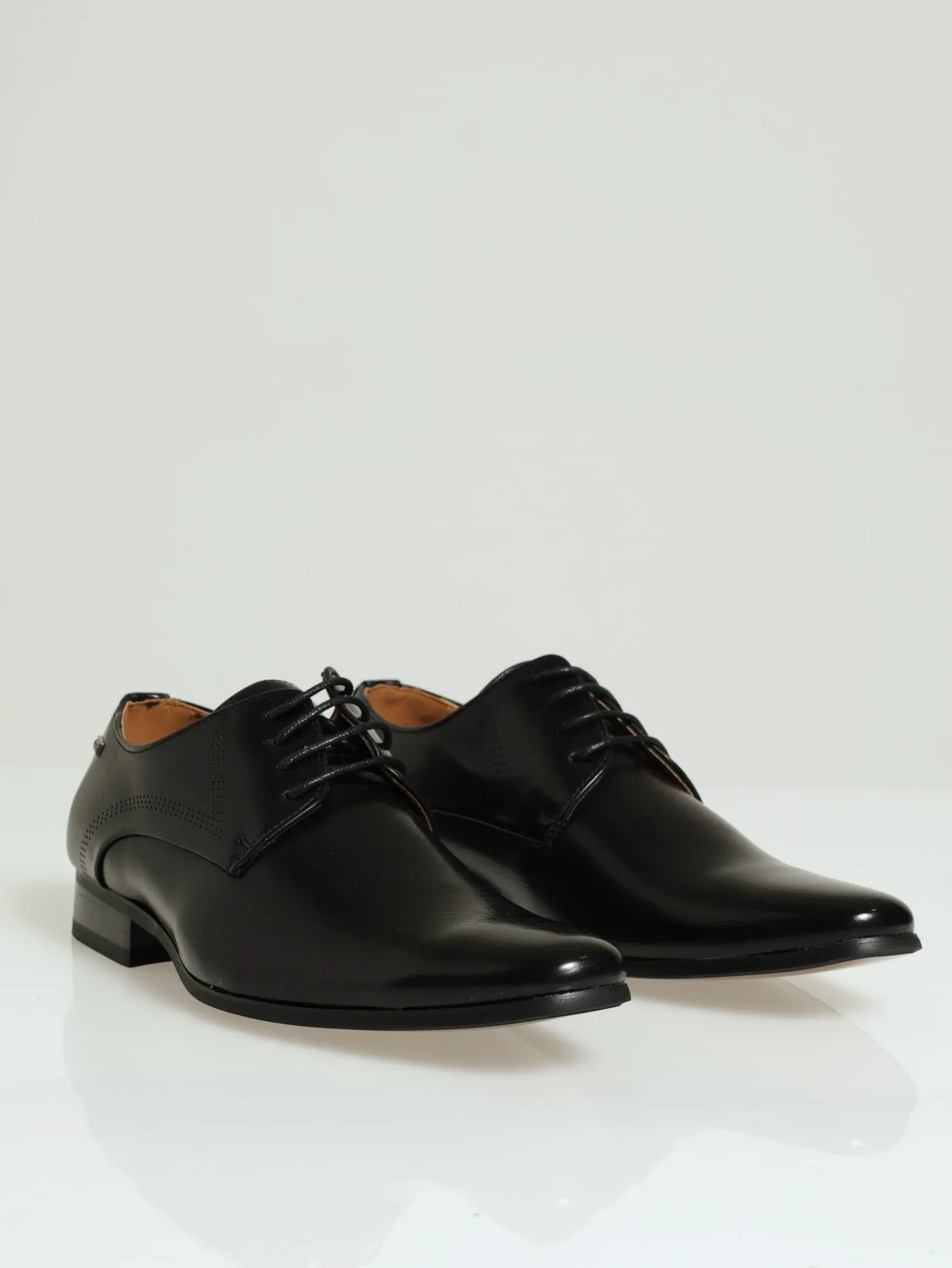 Laser Punch Side Detail Lace Up Derby - Black