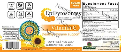 Liposomal Vitamin C Nature€™s Answer EpiFytosomes Vitamin C 1,000 mg per Serving - Vegan Dietary Supplement - Soy Gluten Free Non GMO - Ideal for Healthy Immune Support - 6 mL (40 Servings per Bottle)