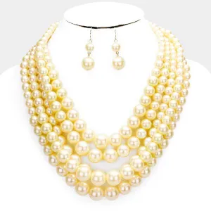 Lt Brown Pearl (faux) Necklace & Earring Set
