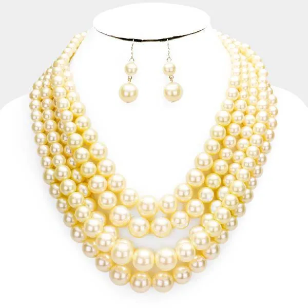 Lt Brown Pearl (faux) Necklace & Earring Set