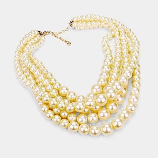Lt Brown Pearl (faux) Necklace & Earring Set