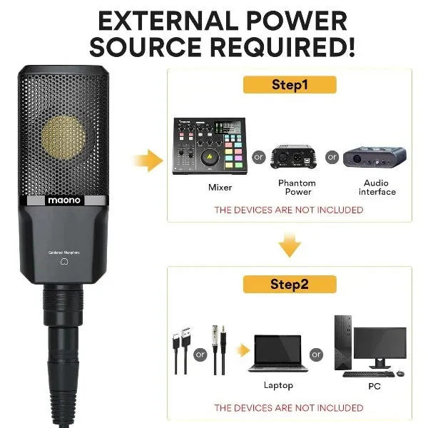 Maono AUPM500 XLR Condenser Microphone With 34mm Large Diaphragm