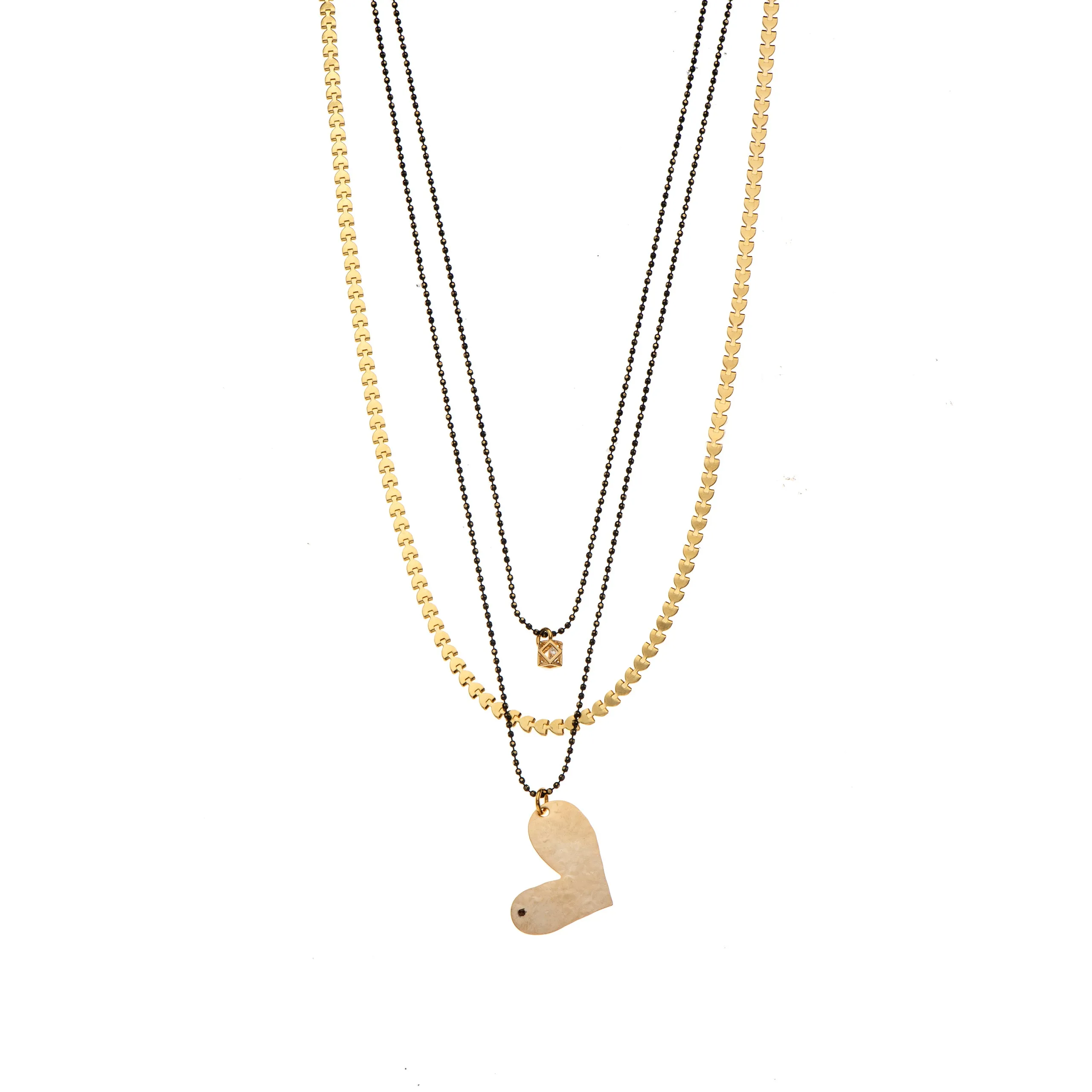 Maxine - Multi-layer black & gold heart necklace