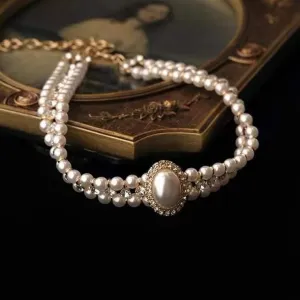 Medieval vintage multi-layer diamond Baroque pearl necklace choker jewelry