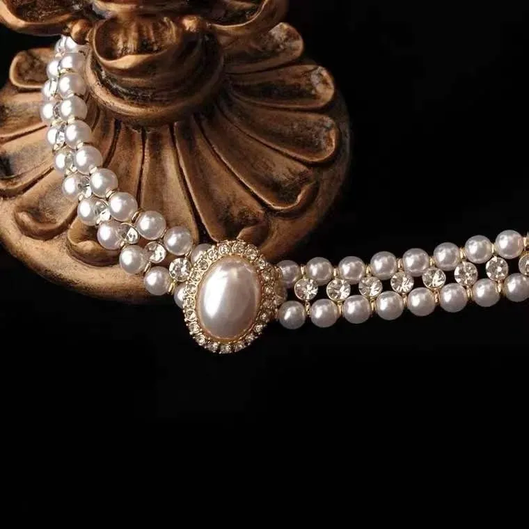 Medieval vintage multi-layer diamond Baroque pearl necklace choker jewelry