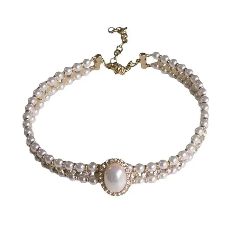 Medieval vintage multi-layer diamond Baroque pearl necklace choker jewelry