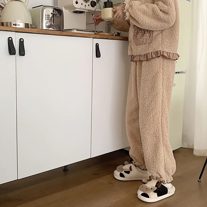Mila - Schattige Koe Ontwerp Pluche Pantoffels, Warme Slip-On Sloffen