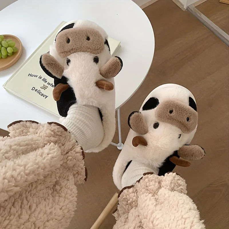 Mila - Schattige Koe Ontwerp Pluche Pantoffels, Warme Slip-On Sloffen