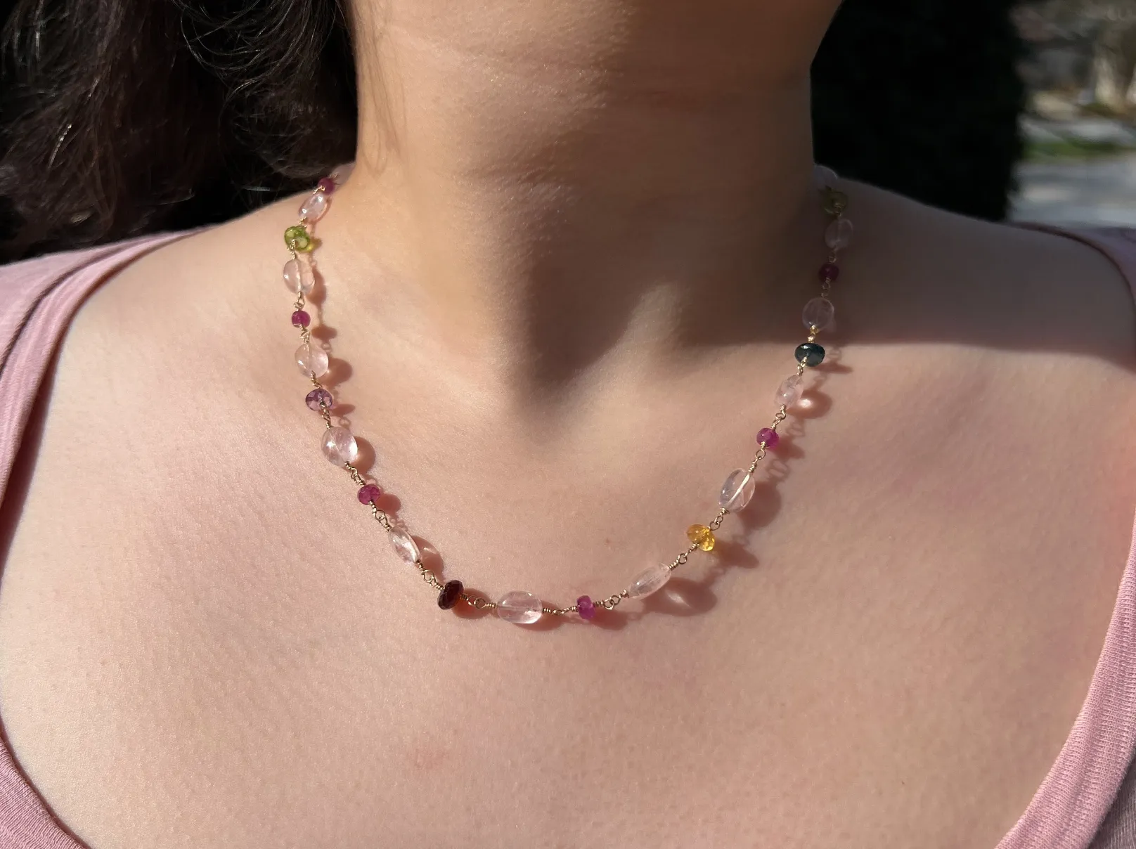 Morganite and Multi Gemstone Necklace