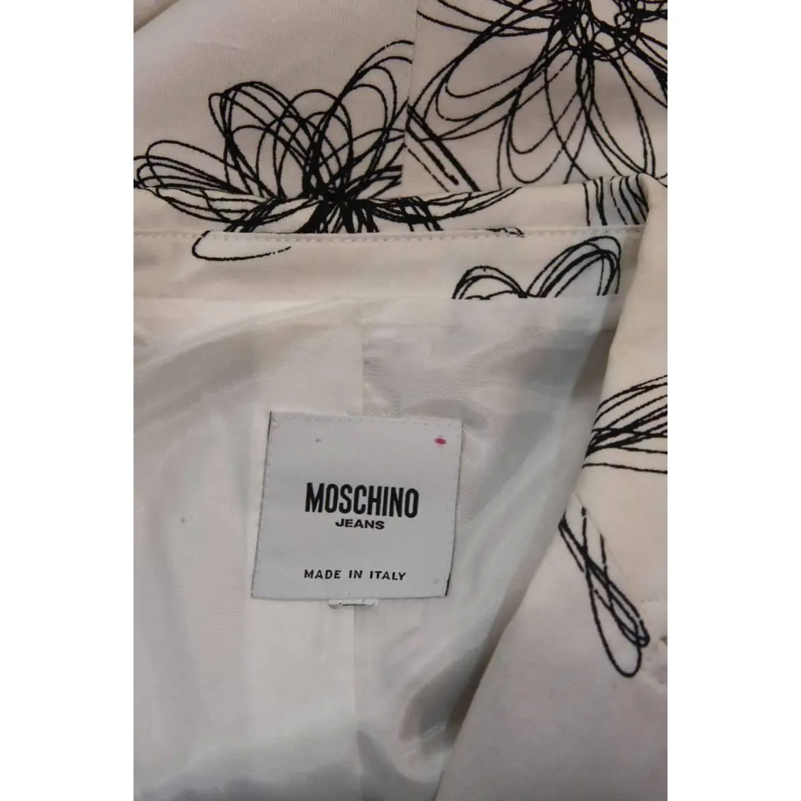 MOSCHINO White with Black Floral Sketch Single Button Blazer | Size S