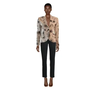 MOSCHINO White with Black Floral Sketch Single Button Blazer | Size S