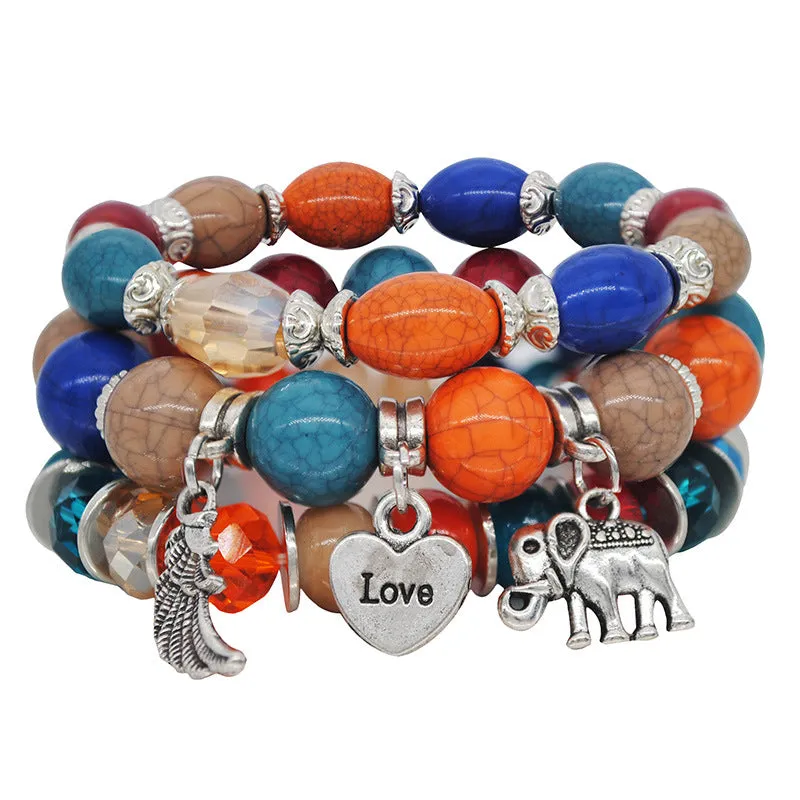 Multi-layer Combination Color Beaded Bracelet Female Elephant Wings Pendant Bracelet