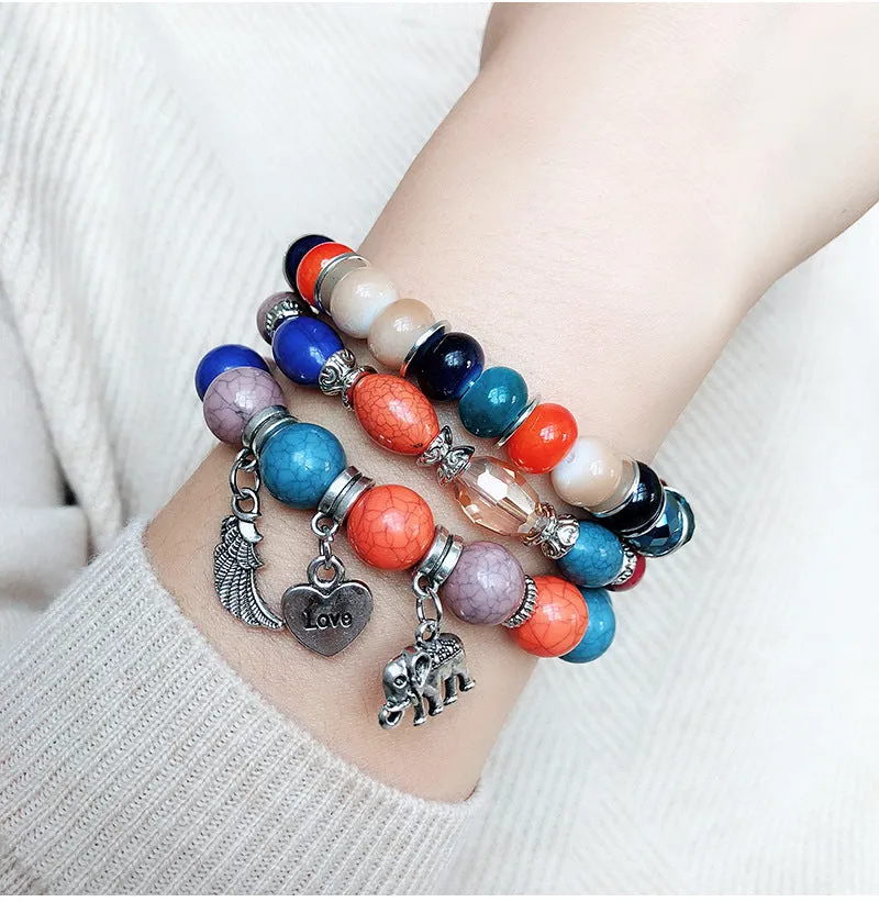 Multi-layer Combination Color Beaded Bracelet Female Elephant Wings Pendant Bracelet