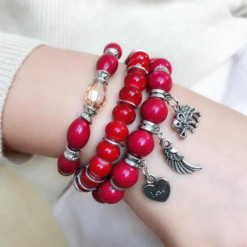 Multi-layer Combination Color Beaded Bracelet Female Elephant Wings Pendant Bracelet