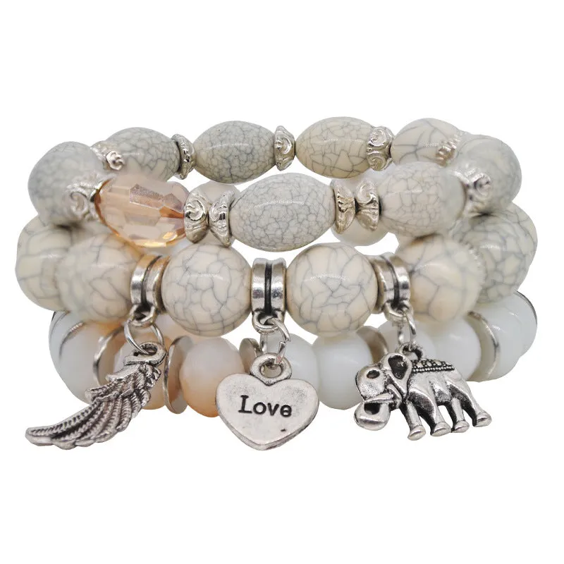 Multi-layer Combination Color Beaded Bracelet Female Elephant Wings Pendant Bracelet