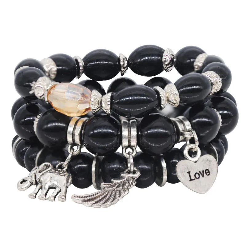 Multi-layer Combination Color Beaded Bracelet Female Elephant Wings Pendant Bracelet