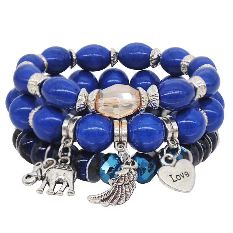 Multi-layer Combination Color Beaded Bracelet Female Elephant Wings Pendant Bracelet