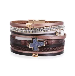 Multi-Layer Cord Bracelet with Cross