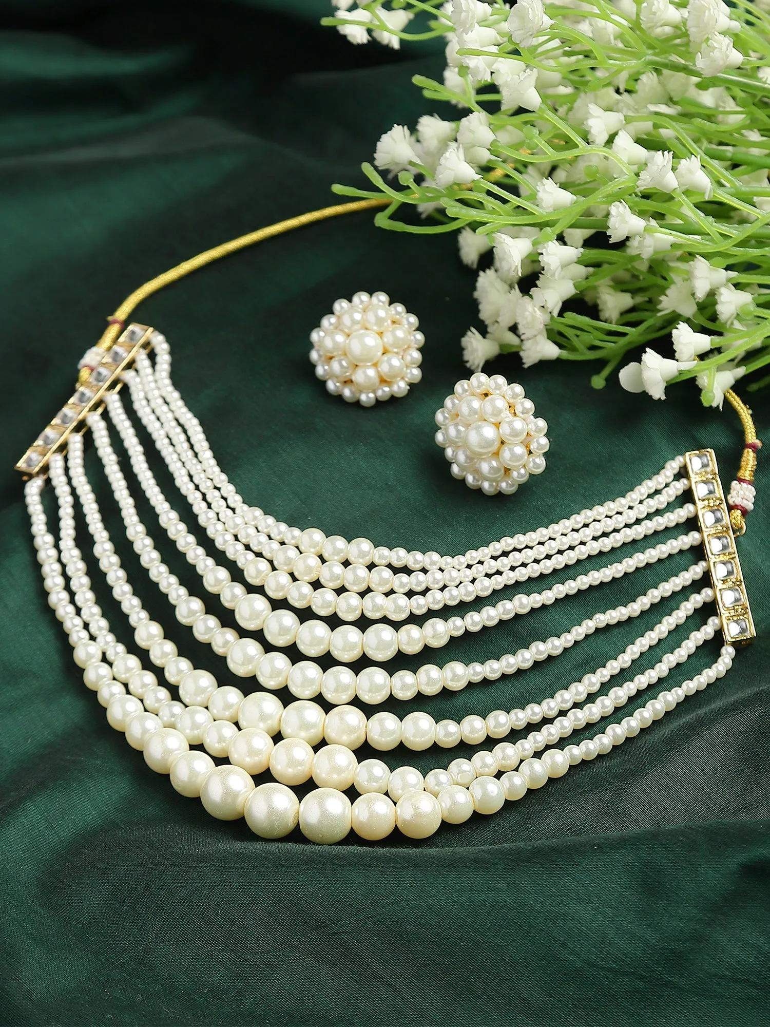 Multi layer Pearl Necklace Choker set