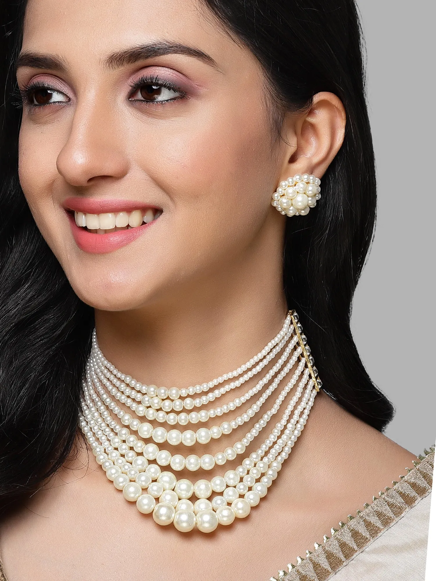 Multi layer Pearl Necklace Choker set