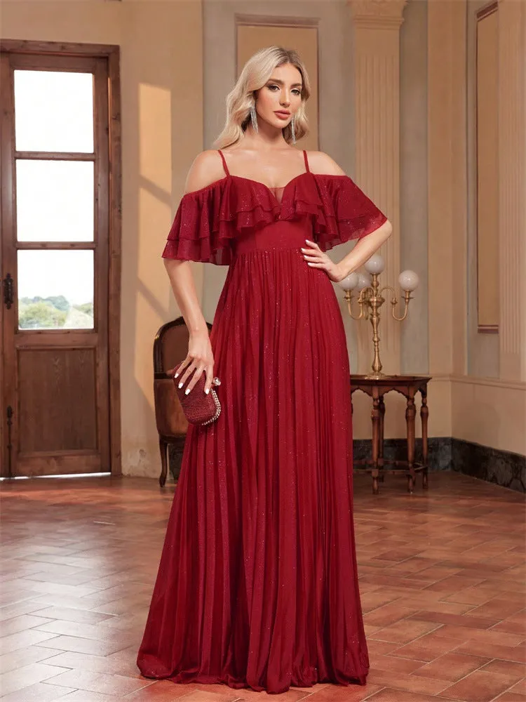 Multi-Layer Pleated Lace Elegant Formal Dress