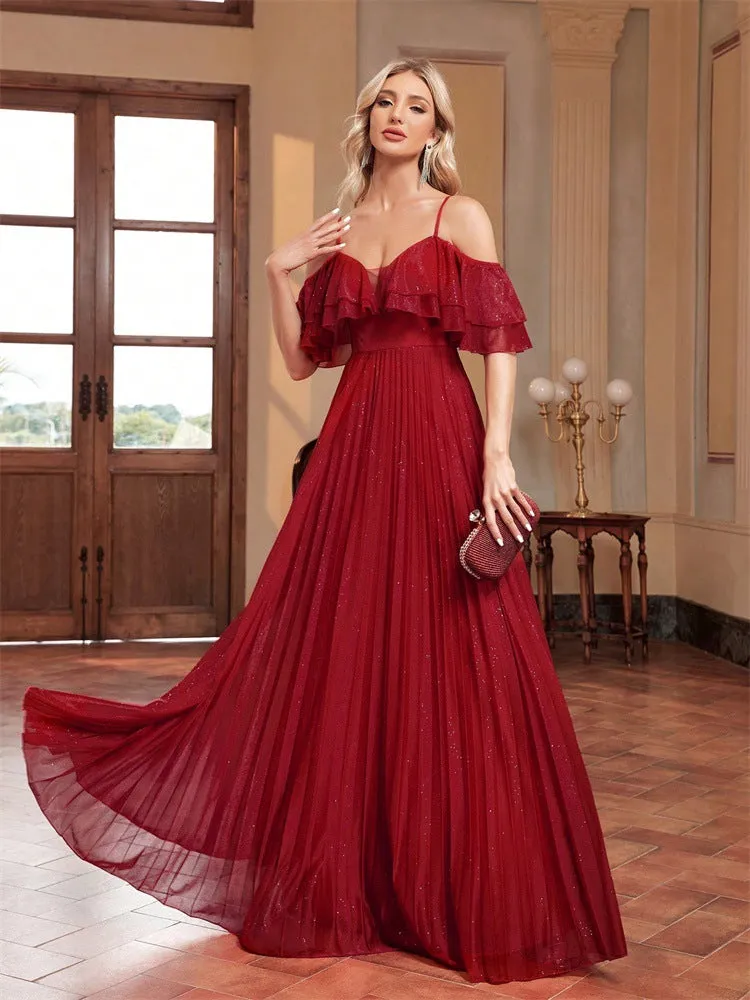 Multi-Layer Pleated Lace Elegant Formal Dress