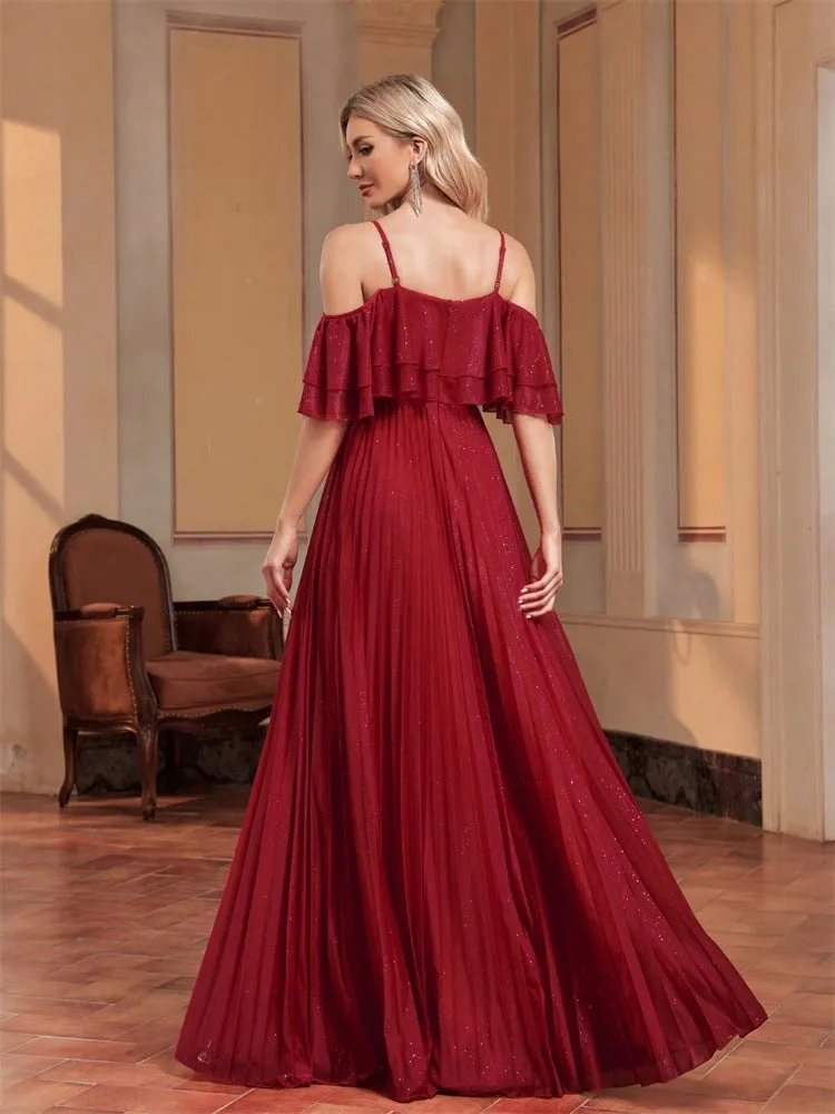Multi-Layer Pleated Lace Elegant Formal Dress