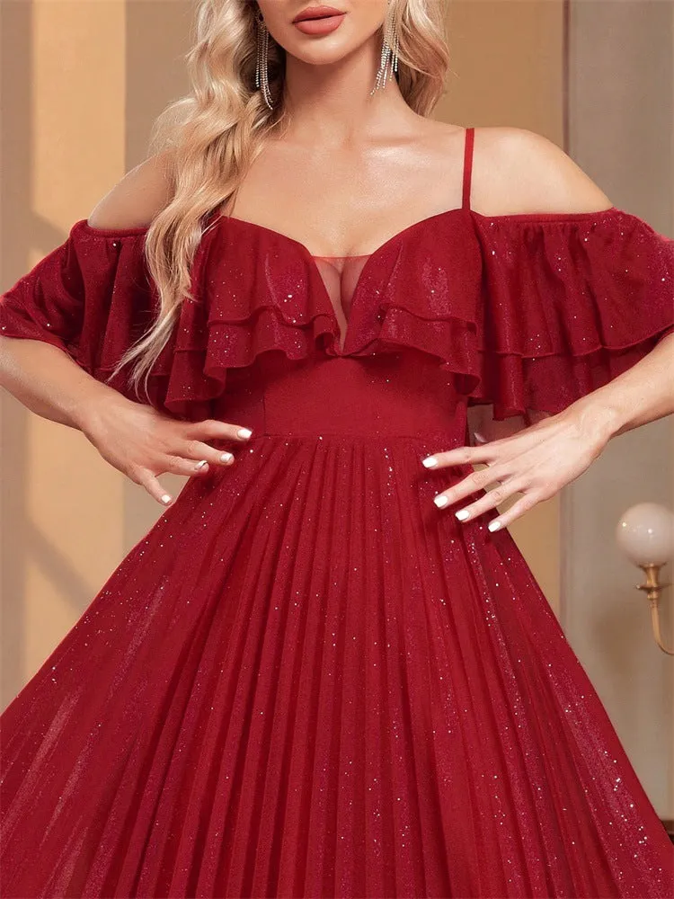 Multi-Layer Pleated Lace Elegant Formal Dress