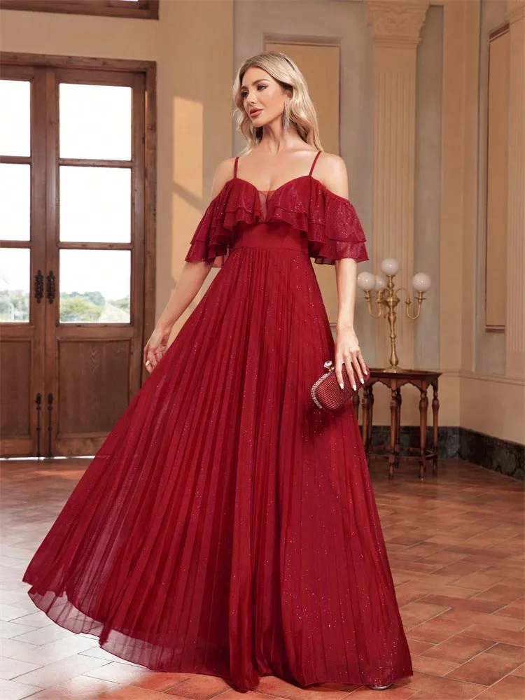 Multi-Layer Pleated Lace Elegant Formal Dress