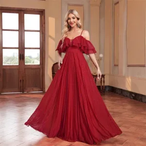 Multi-Layer Pleated Lace Elegant Formal Dress