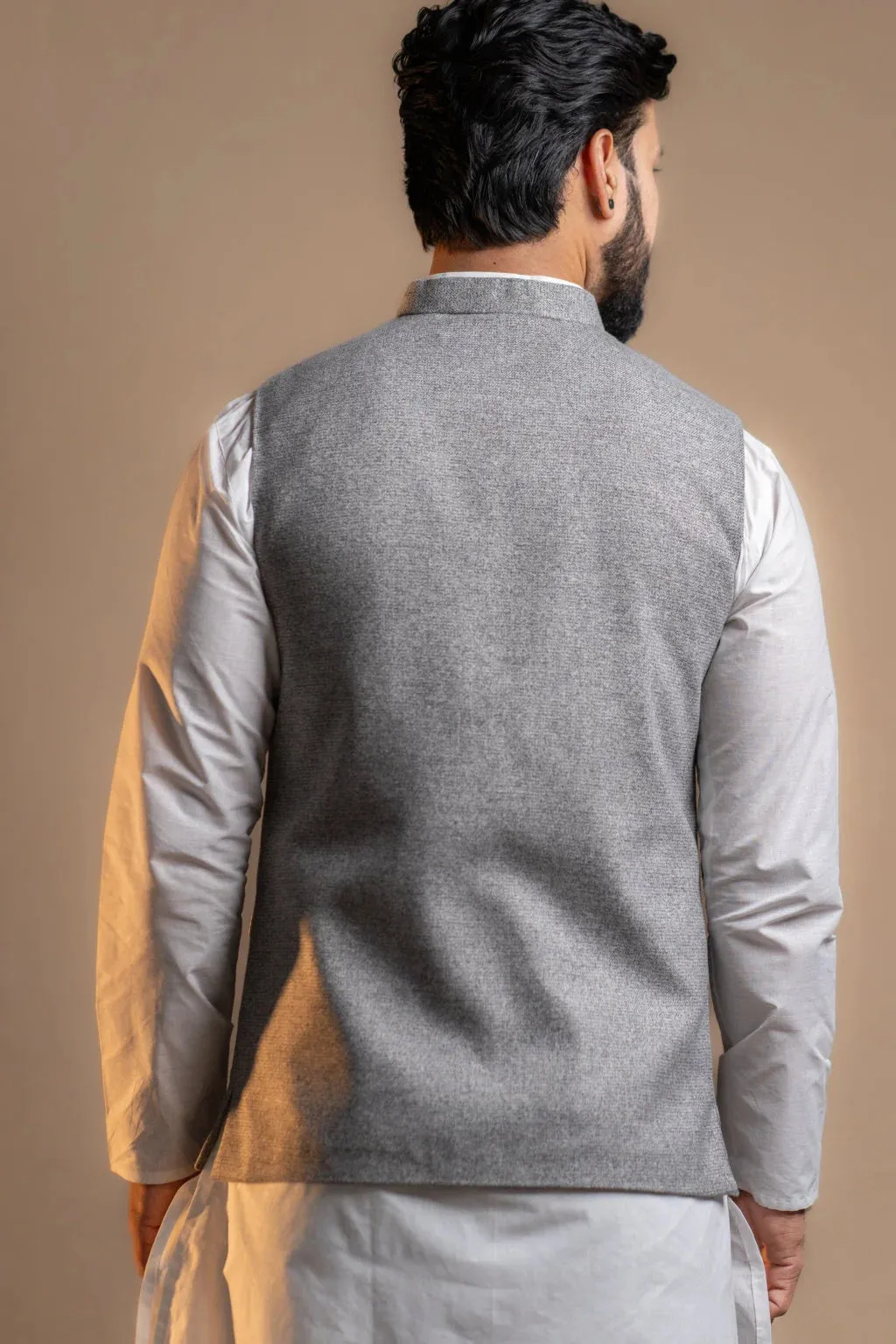 Multi-pocket Grey Nehru Jacket for Men