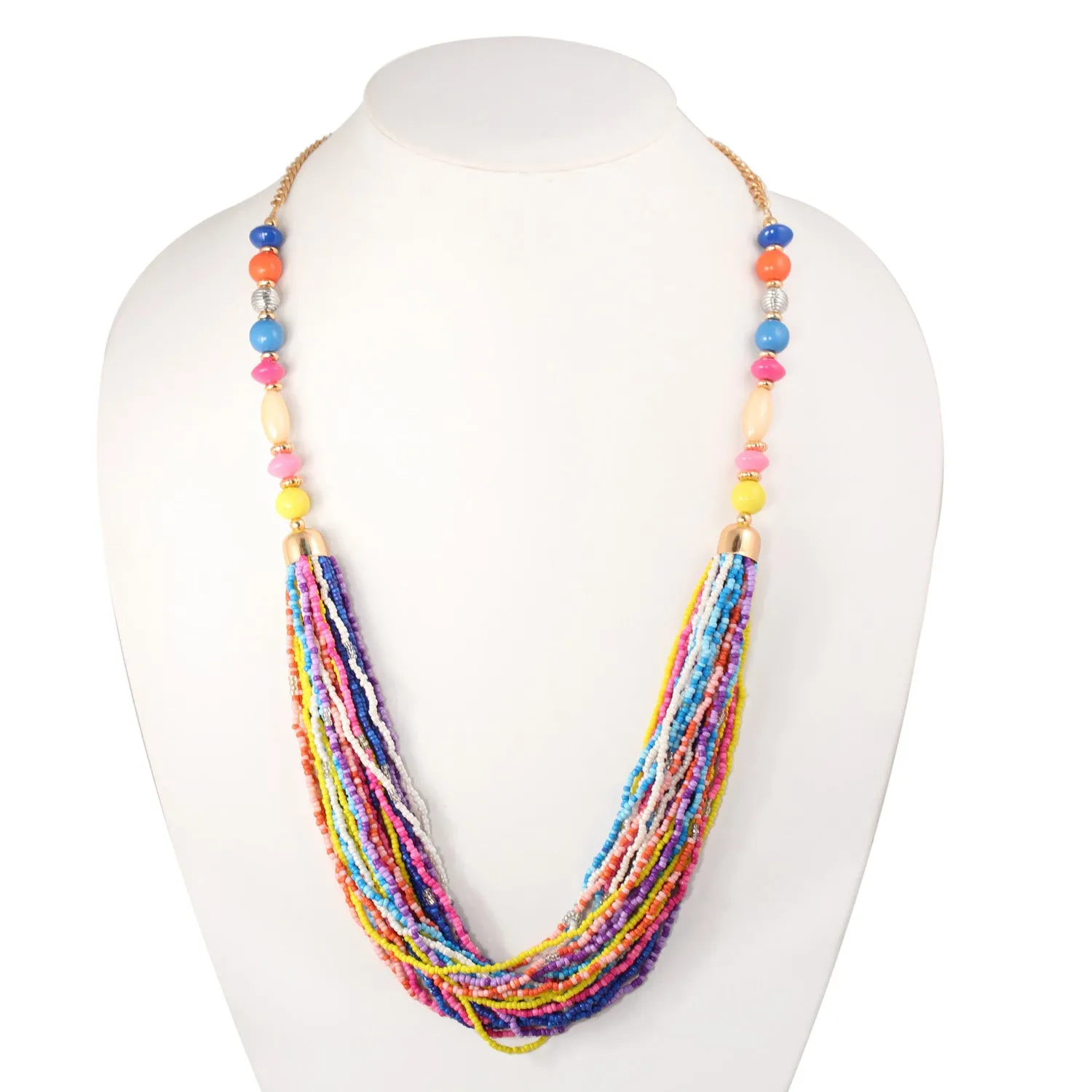 MULTICOLOR BEADS GOLD LAYER NECKLACE #N-E2204 GLD MULTI (NA18)