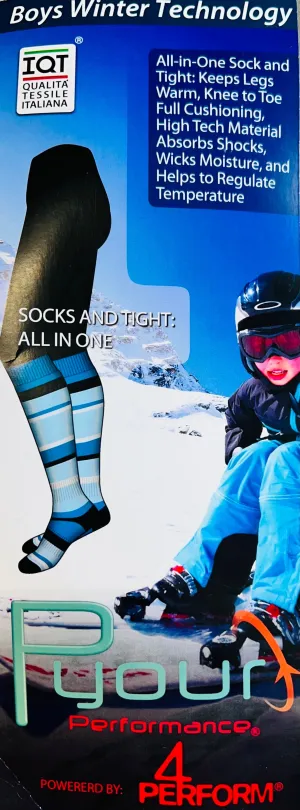 New Performance legwear for Kids with thermocool fabric to keep warm, wicks aay moisture, absorbs shock & regulates temperature! Great for any outdoor activity! Sz S Blue! Made in Italy!