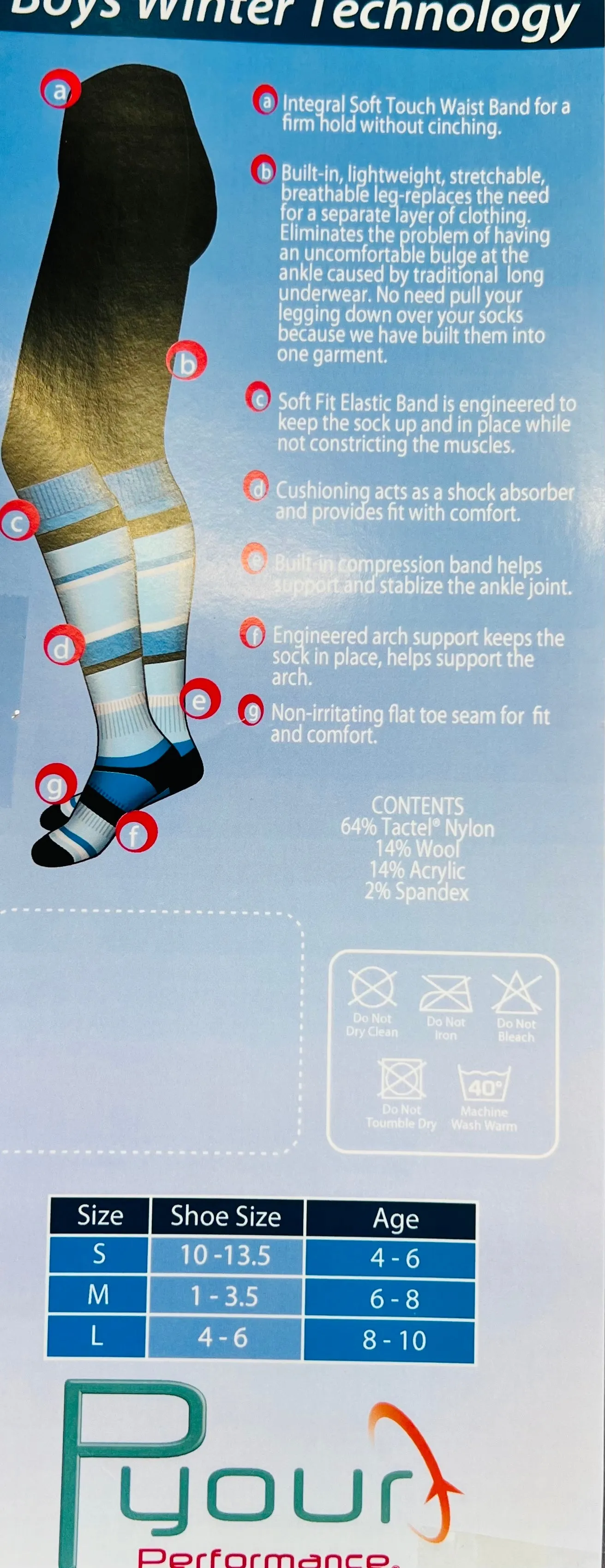 New Performance legwear for Kids with thermocool fabric to keep warm, wicks aay moisture, absorbs shock & regulates temperature! Great for any outdoor activity! Sz S Blue! Made in Italy!