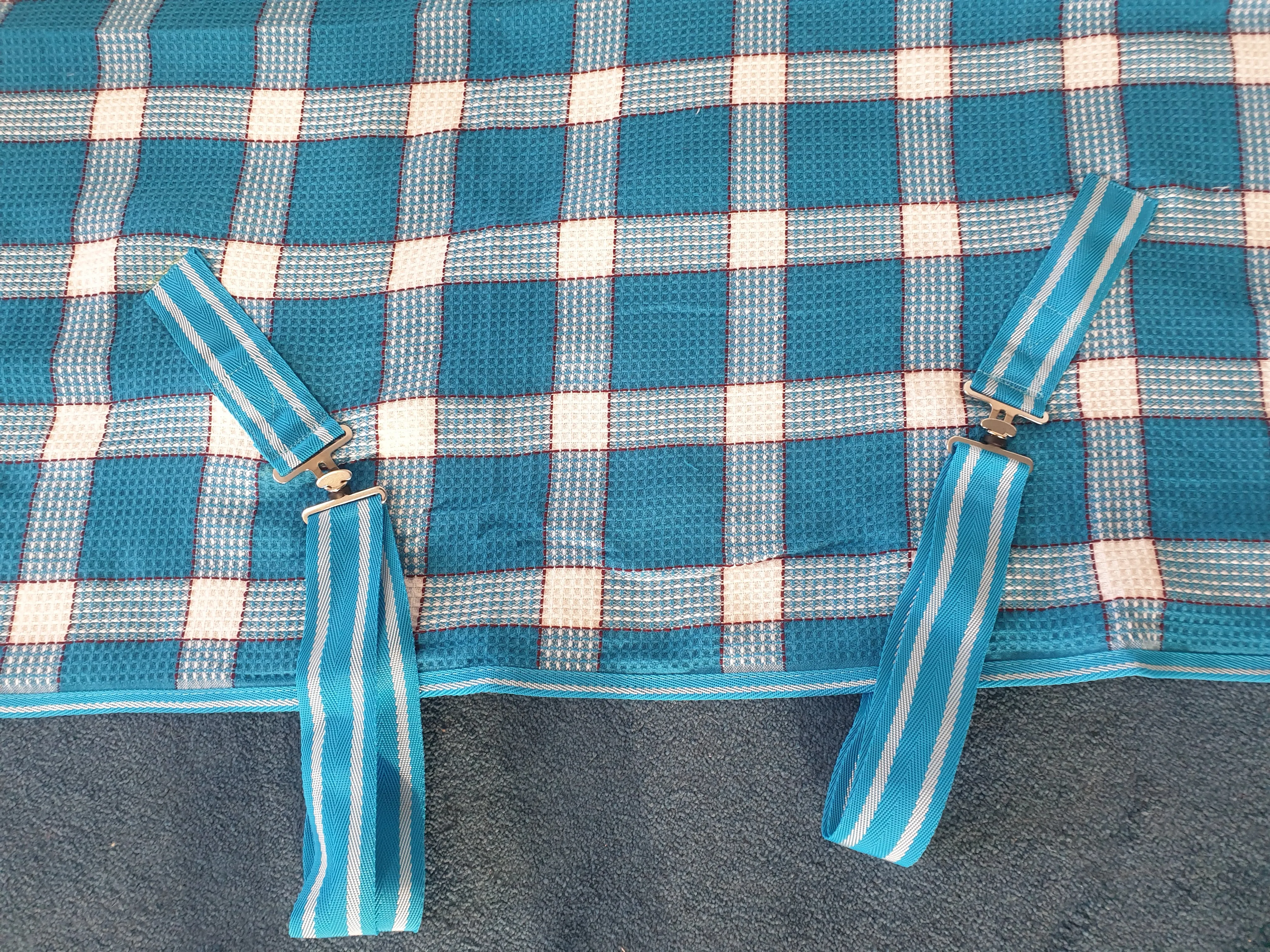 NEW rhinegold waffle cooler rugs, sizes 5'0 to 7'0 turquoise and white check❣️