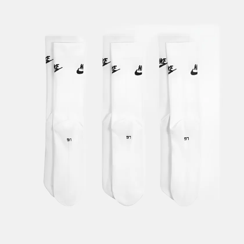 Nike Sportswear Everyday Essential Crew Socks (3 Pairs) -White/Black