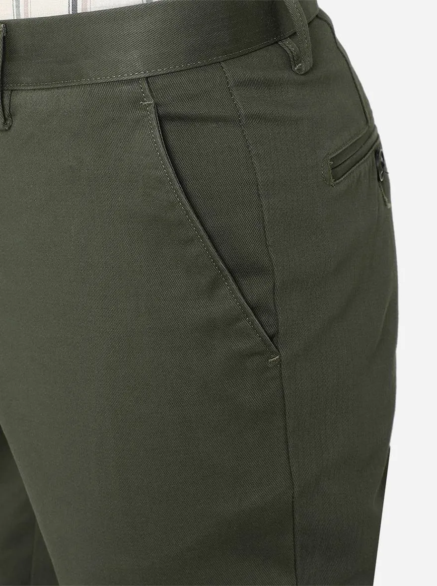 Olive Green Solid Uno Fit Casual Trouser | JadeBlue