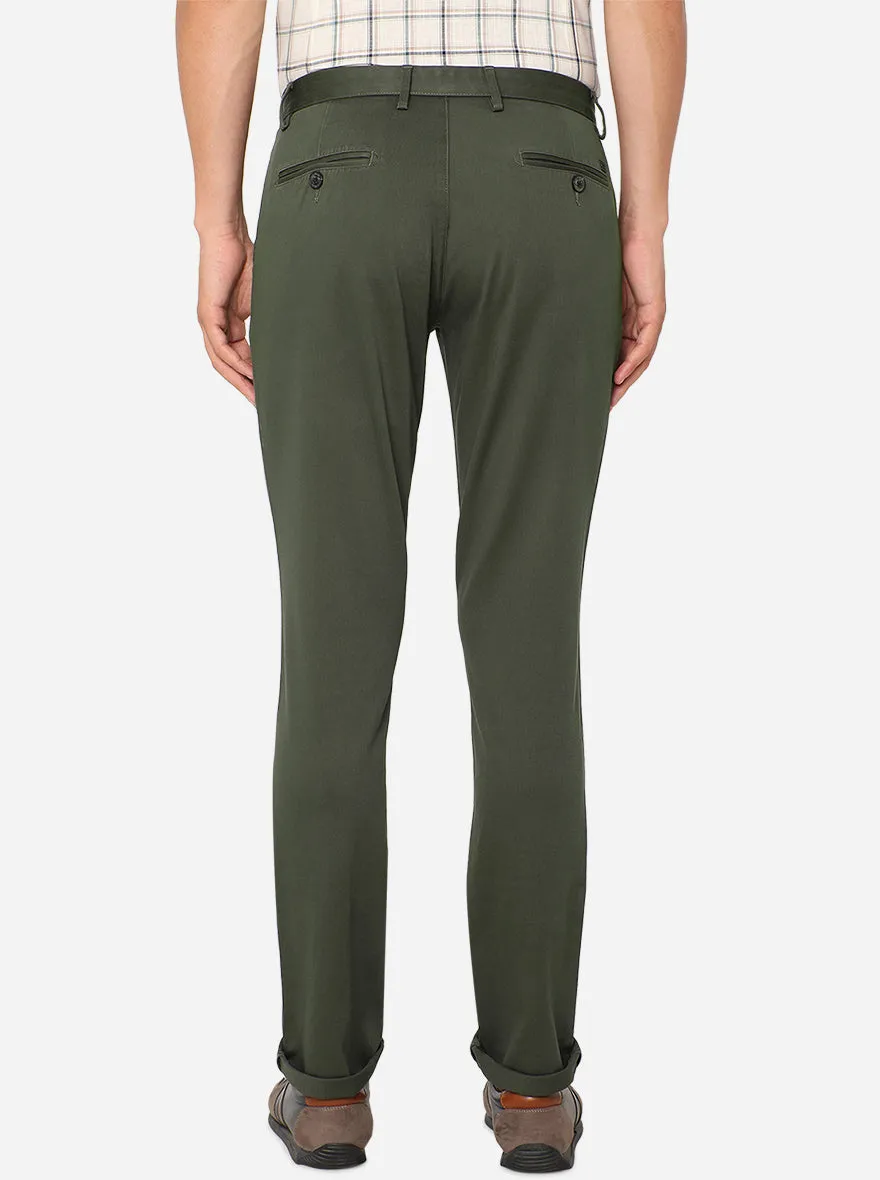 Olive Green Solid Uno Fit Casual Trouser | JadeBlue